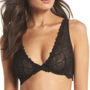 Free People Black Lace Underwire Plunge Bra